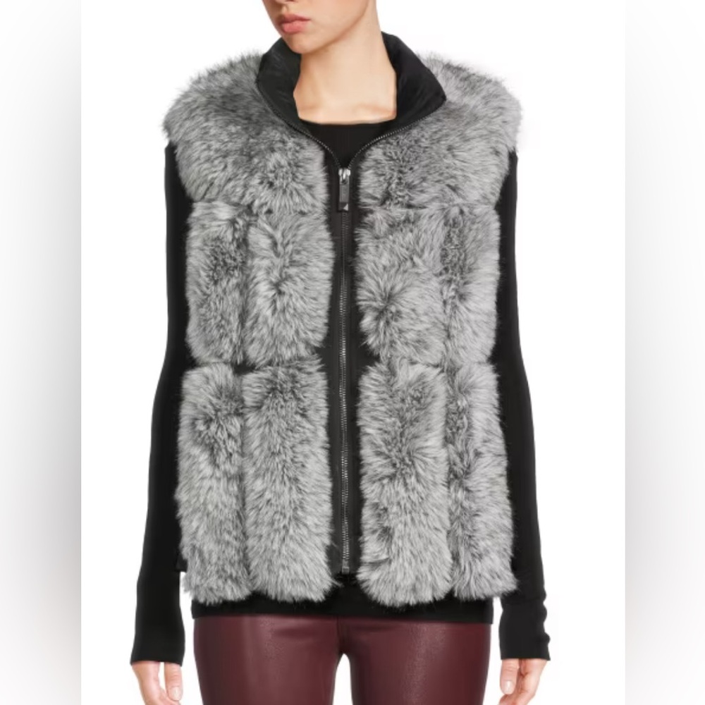 BELLE FARE Puffer Vest constructed Faux Fur panels Mock Turtleneck Lined Zip